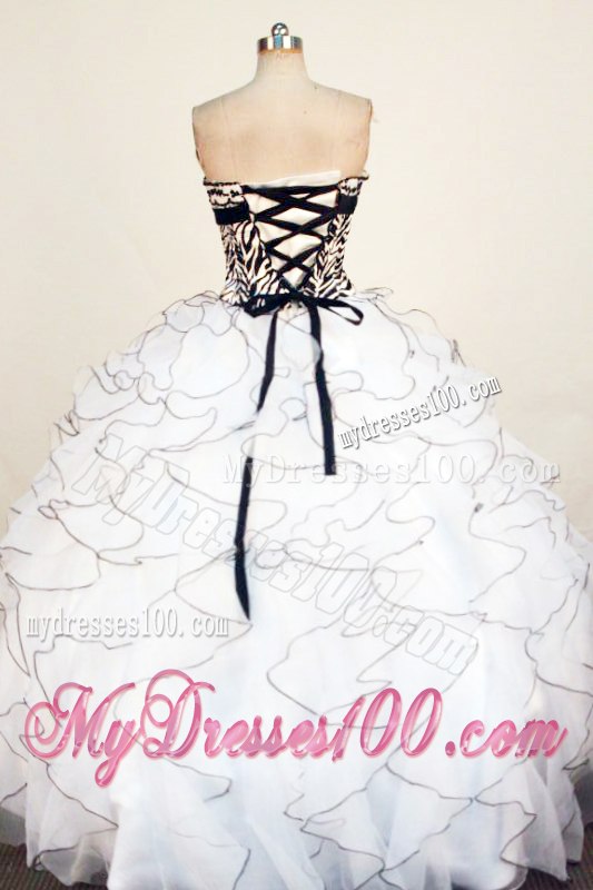 Black and White Ruffles Dress for Sweet 15 with Zebra and Appliques